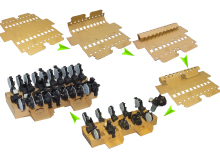 New assembly structure in packaging for small motors improves workability in packaging and increases versatility